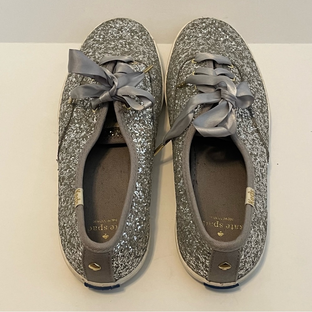 Kate Spade Keds Silver Glitter Tennis Shoe Sneakers W… Gem